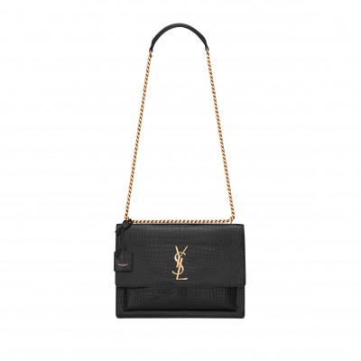 YSL SUNSET LARGE IN CROCODILE-EMBOSSED LEATHER 498779DND0J1000 (27*18*8cm)